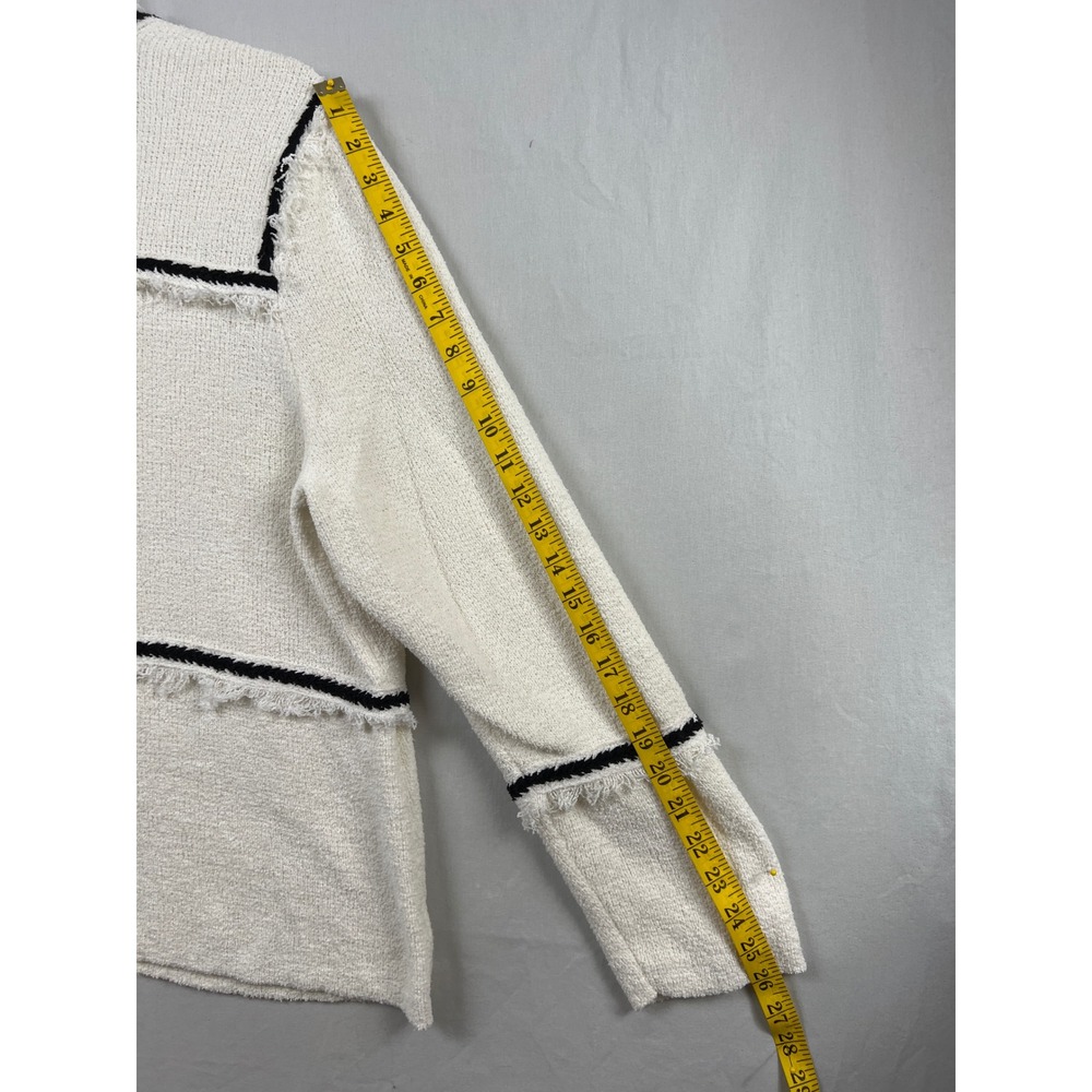 NIC+ZOE Cardigan Sweater Women 1X White Black Fringe Trim Textured Open Front - Picture 6 of 7
